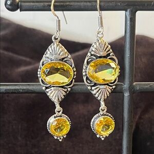 Natural & Faceted Citrine Dangle Earrings in Sterling Silver 2”